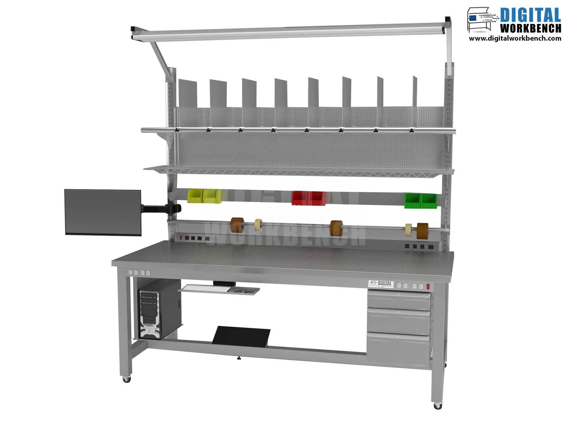 Industrial Workbench with multiple drawers and multiple storage with stainless steel frame