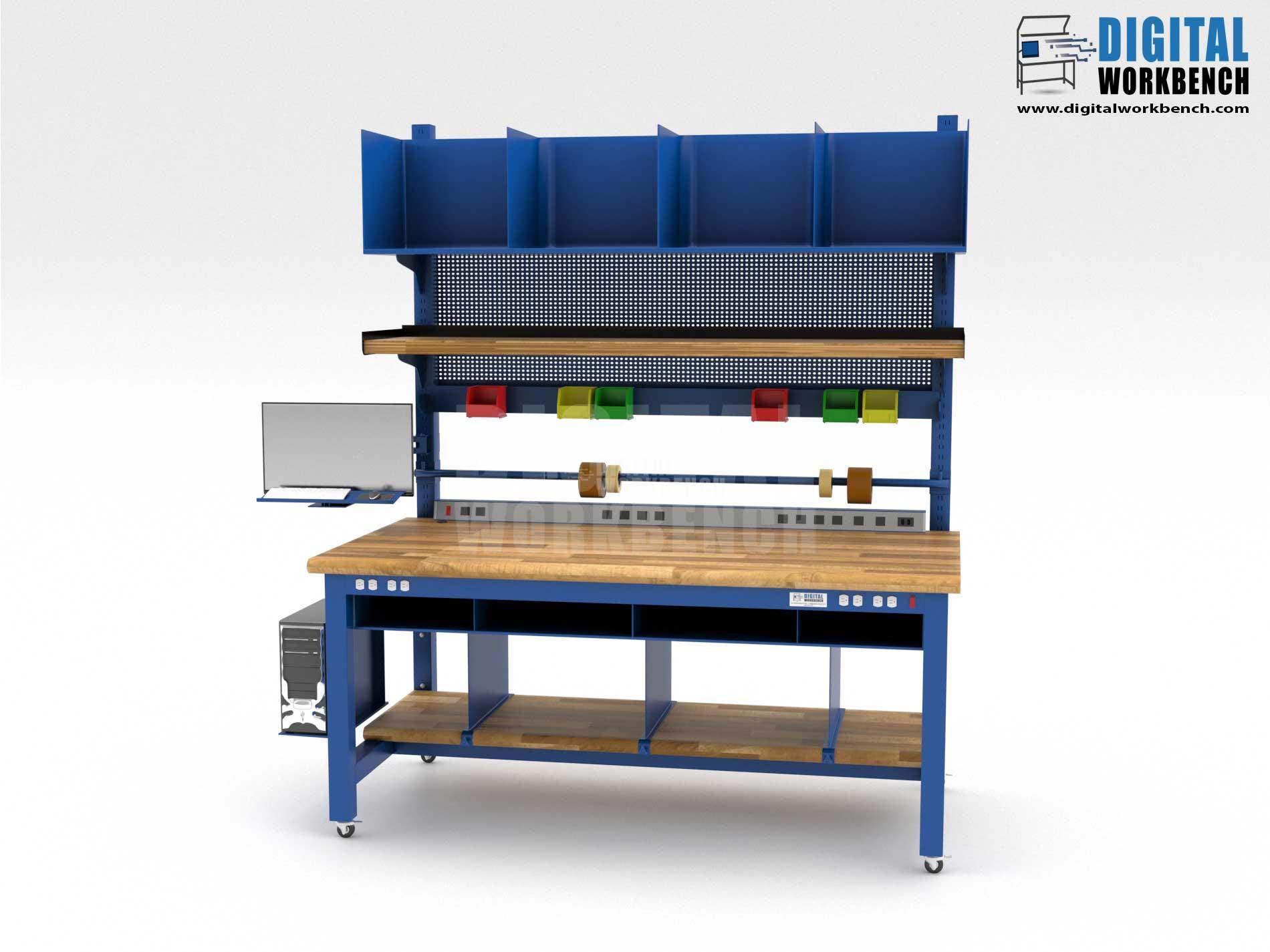 Industrial Workbench with multiple storage system and butcherblock top