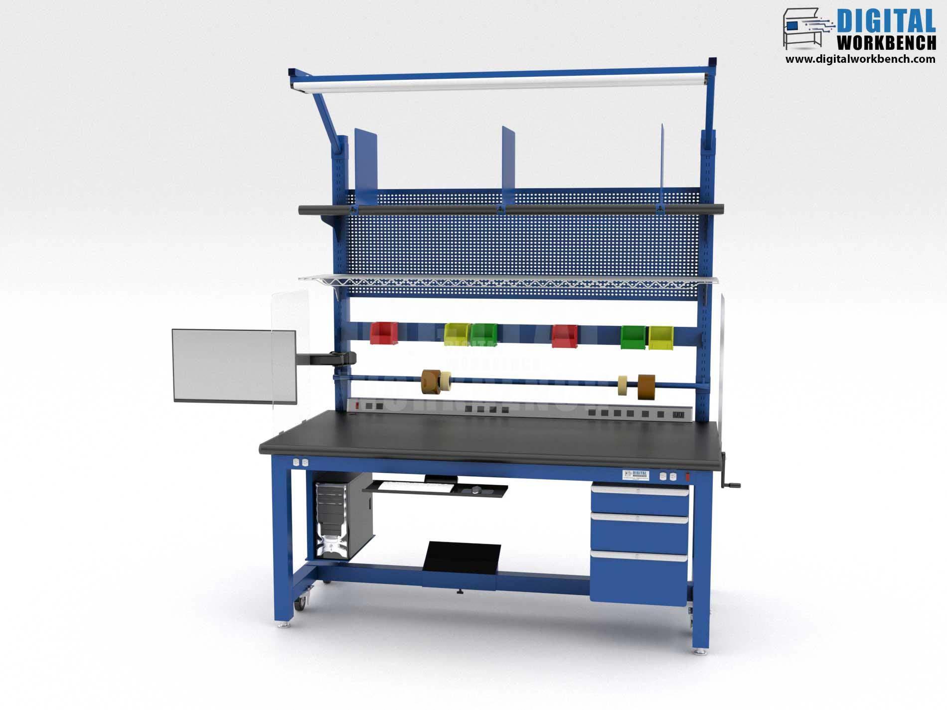Industrial Workbench with storage drawers and height adjustable hand lever by Digital Workbench