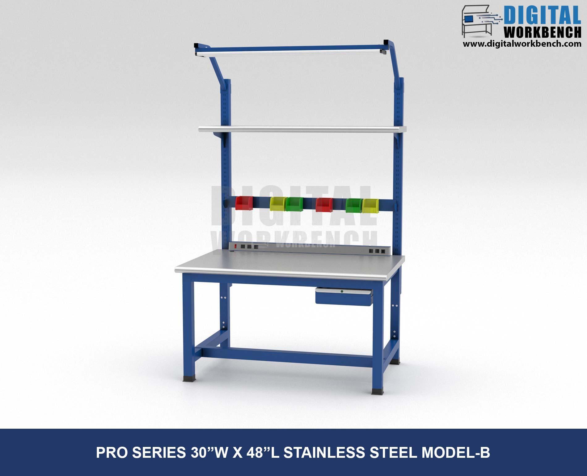 Pro Series Industrial Workbench Type model B with one drawer, 48 inch Length, Stainless Steel Top by Digital Workbench - 30W x 48L