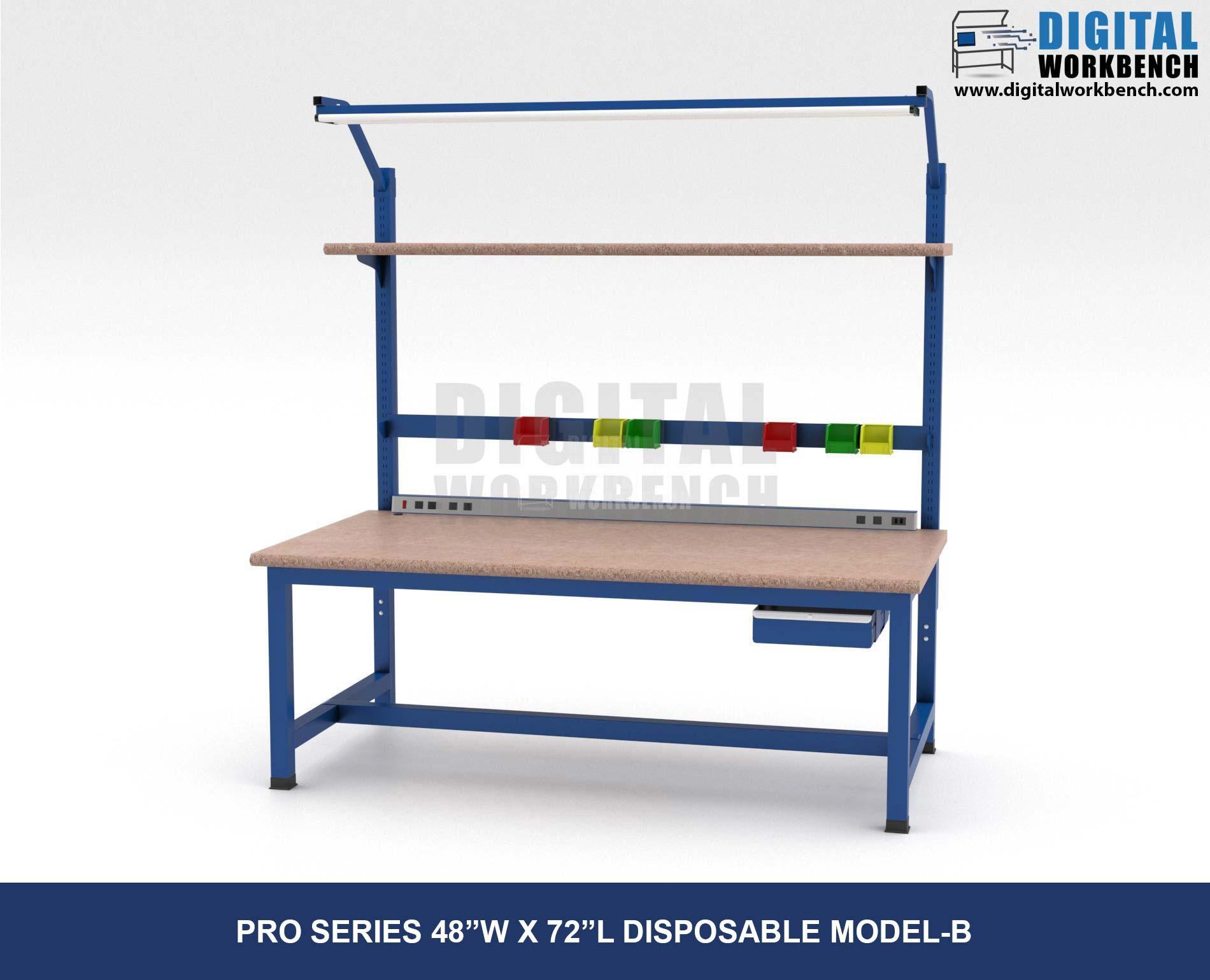 Pro Series Industrial Workbench Type model B, 72 inch Length, with Disposable top and one drawer by Digital Workbench - 48W x 72L