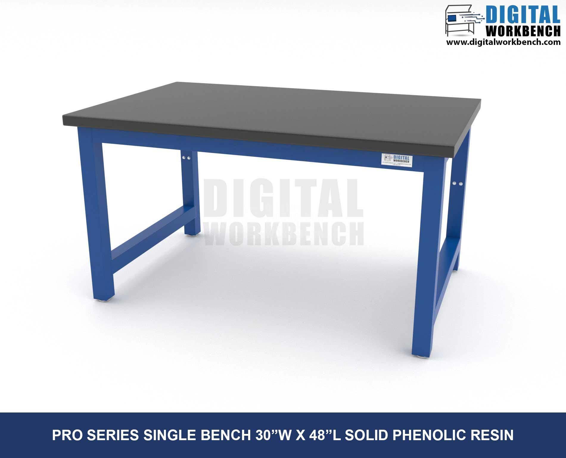 Pro Series Industrial Work bench type single bench, 48 inch Length, Solid Phenolic Resin top, by Digital Workbench - 30W x 48L